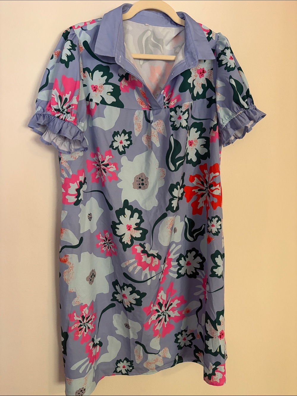 Lavender Floral Short Sleeve Dress with Ruffle Sleeves